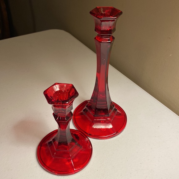 Indiana Glass Ruby Red Candlestick Holders - Picture 5 of 5